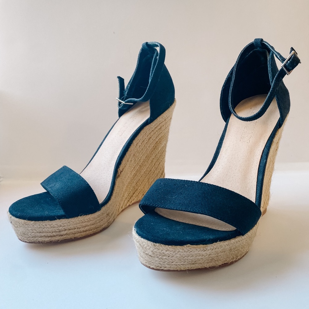 Colin Stuart Black And Jute Wedge Sandals